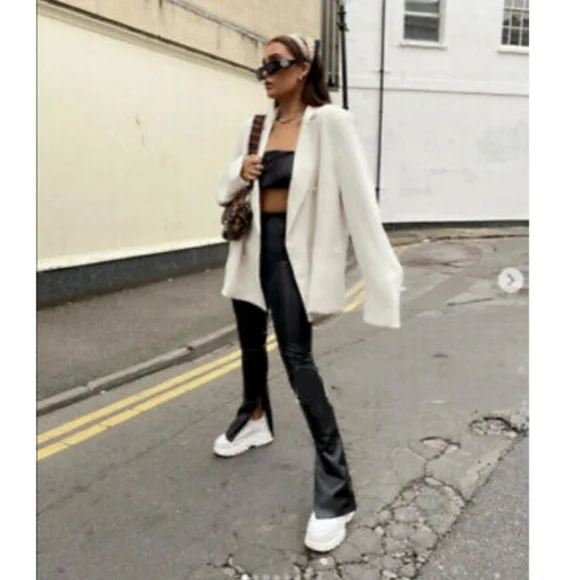 Zara Extra Long Faux Leather Leggings Pants - Picture 9 of 15